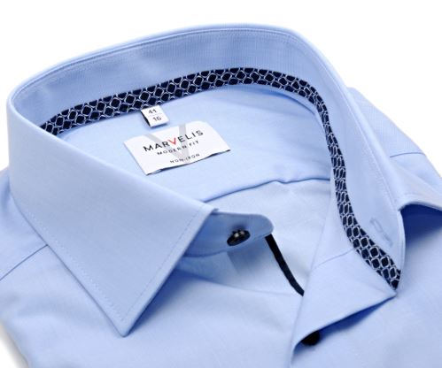 Marvelis Modern Fit – bledě modrá košile s tmavomodrým vnitřním límcem - krátký rukáv