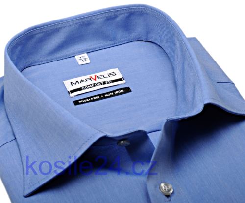 Marvelis Comfort Fit Chambray – středně modrá košile - krátký rukáv