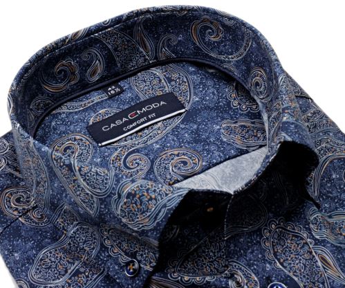 Casa Moda Comfort Fit – modrá košeľa s béžovo-modrým vzorom paisley