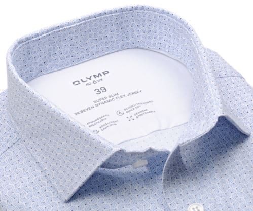 Olymp Super Slim 24/Seven – luxusná elastická košeľa so svetlomodrým vlnovkovým vzorom