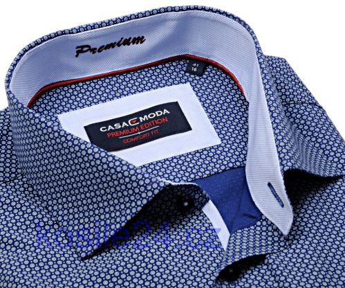 Casa Moda Comfort Fit Premium – luxusní modrá košile s bílým vzorem a vnitřním límcem - extra prodloužený rukáv