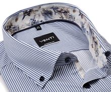 Venti Modern Fit Twill – košile s tmavomodrým proužkem a květinovým vnitřním límcem a manžetou