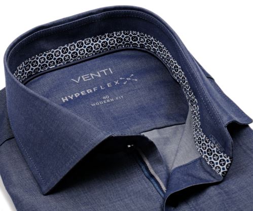 Venti Modern Fit Hyperflex – kovovo modrá elastická košeľa s vnútorným golierom, manžetou a légou Venti Modern Fit Hyperflex – kovovo modrá elastická košeľa s vnútorným golierom, manžetou a légou