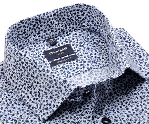 Olymp Modern Fit – luxusná košeľa s modrým kvetinkovým vzorom - krátky rukáv