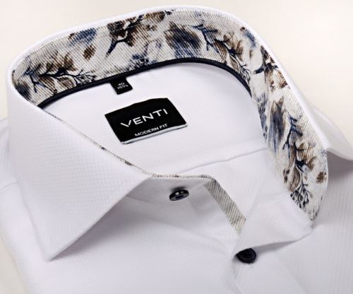 Venti Modern Fit – bílá košile s vetkaným vzorem, květinovým vnitřním límcem, manžetou a légou Venti Modern Fit – bílá košile s vetkaným vzorem, květinovým vnitřním límcem, manžetou a légou