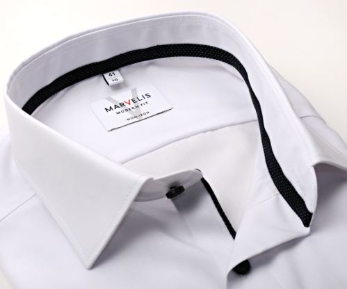 Marvelis Modern Fit – biela košeľa s tmavomodrým vnútorným golierom a légou - predĺžený rukáv