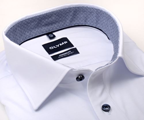 Olymp Modern Fit 24/Seven – luxusní bílá elastická košile s vnitřním límcem a manžetou s obdélníčky Olymp Modern Fit 24/Seven – luxusní bílá elastická košile s vnitřním límcem a manžetou s obdélníčky