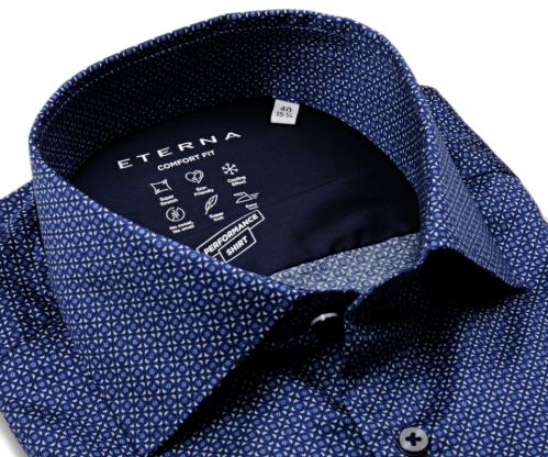 Eterna Comfort Fit – elastická tmavomodrá košeľa s bielym vzorom a chladivým efektom