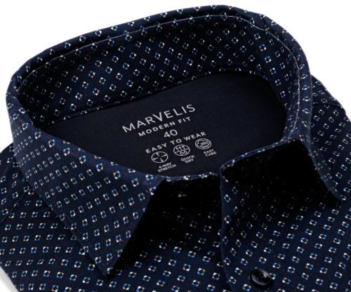 Marvelis Modern Fit Jersey – elastická tmavomodrá košile s barevnými čtverečky Marvelis Modern Fit Jersey – elastická tmavomodrá košile s barevnými čtverečky