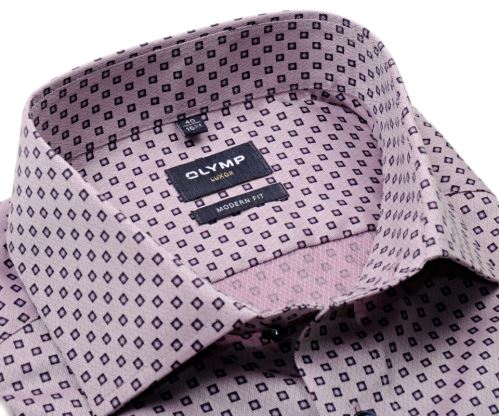 Olymp Modern Fit – mauvé košile s jemnou strukturou a modro-růžovými čtverečky