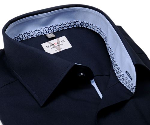 Marvelis Modern Fit – tmavomodrá košile s kostičkovaným vnitřním límcem - prodloužený rukáv Marvelis Modern Fit – tmavomodrá košile s kostičkovaným vnitřním límcem - prodloužený rukáv