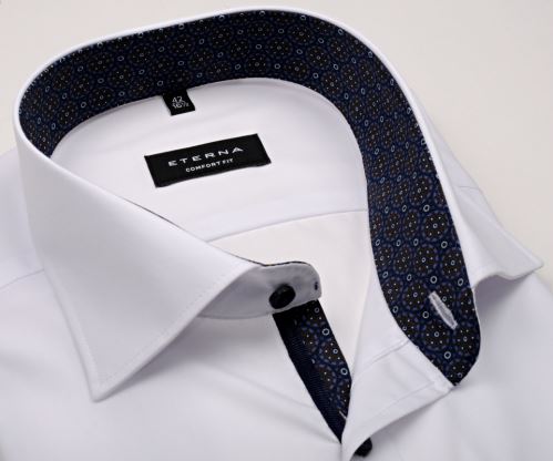 Eterna Comfort Fit – bílá košile s modro-hnědým vnitřním límcem - prodloužený rukáv