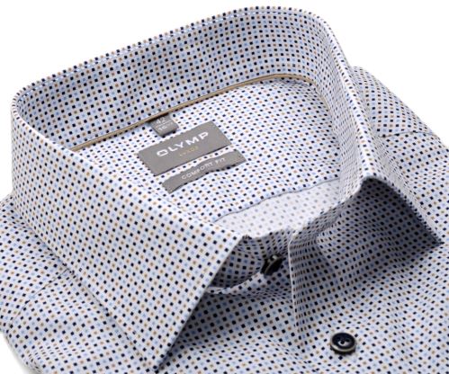 Olymp Comfort Fit – košeľa s béžovo-modrými štvorčekmi - krátky rukáv