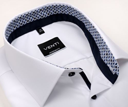 Venti Modern Fit – biela košeľa s modrým vnútorným golierom, manžetou a tmavomodrou légou