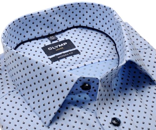 Olymp Modern Fit – světle modrá košile s béžovo-modrým vzorem pupenu - krátký rukáv Olymp Modern Fit – světle modrá košile s béžovo-modrým vzorem pupenu - krátký rukáv
