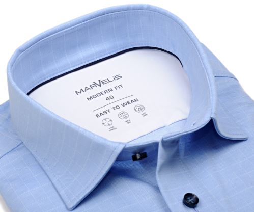 Marvelis Modern Fit Jersey – elastická světle modrá košile s bílou kostkou