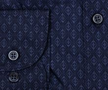 Olymp Level Five - tmavomodrá košeľa s votkaným kosoštvorcovým vzorom - Garment Washed (2)