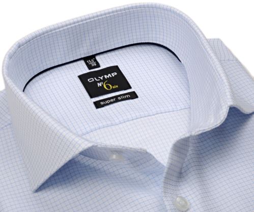 Olymp Super Slim – bílá košile s jemnou strukturou a světle modrou kostičkou - prodloužený rukáv