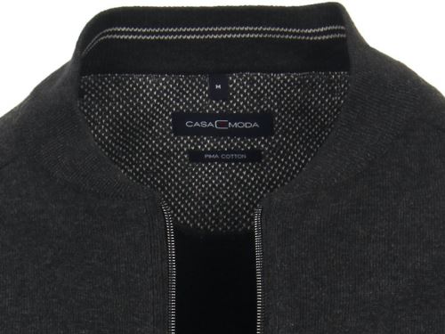 Bavlněný svetr na zip Casa Moda s krátkým stojáčkem – antracitový