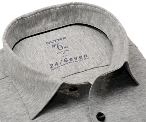 Olymp Super Slim 24/Seven – sivá elastická košeľa so svetlým rastrovaním