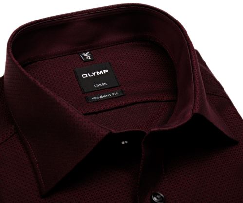 Olymp Modern Fit – červeno-čierna košeľa s votkaným vzorom