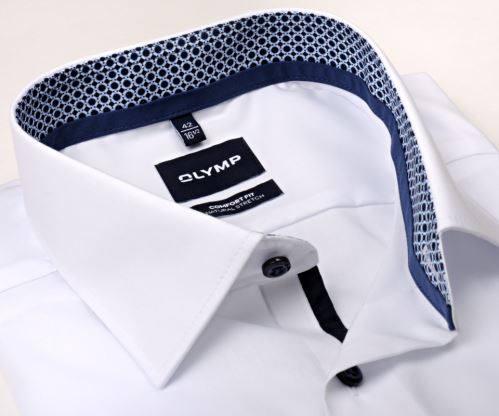 Olymp Modern Fit Natural Stretch – bílá košile s modro-bílým vnitřním límcem a manžetou - prodloužený rukáv Olymp Modern Fit Natural Stretch – bílá košile s modro-bílým vnitřním límcem a manžetou - prodloužený rukáv