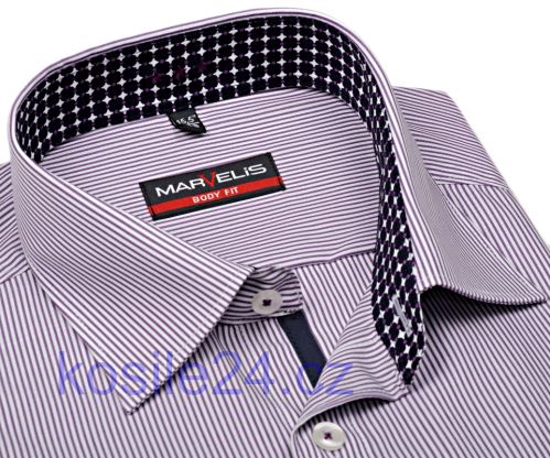 Marvelis Body Fit – košile s fialovým proužkem s vnitřním límcem a légou