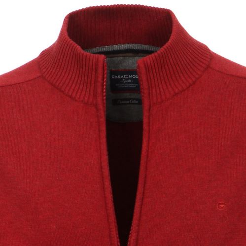 Bavlněný rozepínací svetr Casa Moda – červený - extra prodloužený rukáv