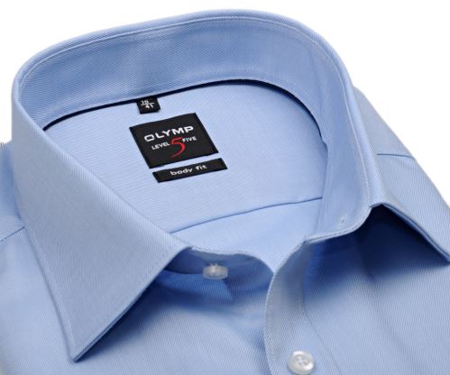 Olymp Level Five Twill – luxusní neprůhledná světle modrá košile s diagonální strukturou - prodloužený rukáv