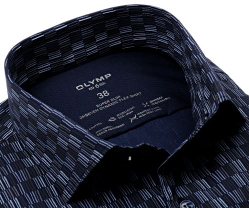Olymp Super Slim 24/Seven – modrá dizajnová a elastická košeľa s prúžkami