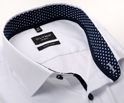 Olymp Super Slim – bílá košile s vetkaným vzorem a vnitřním límcem - prodloužený rukáv