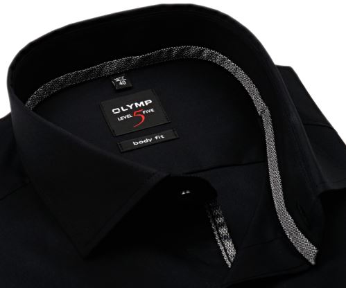 Olymp Level Five – černá košile s vnitřním límcem a légou - prodloužený rukáv
