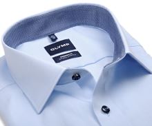 Olymp Modern Fit Natural Stretch – svetlomodrá košeľa s modrým vnútorným golierom a manžetou