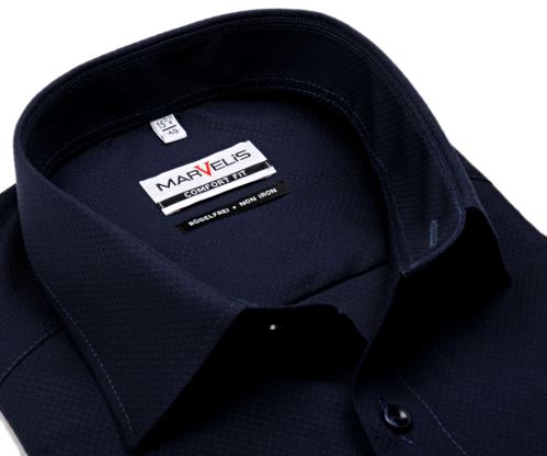 Marvelis Comfort Fit – tmavomodrá košeľa s votkaným vzorom