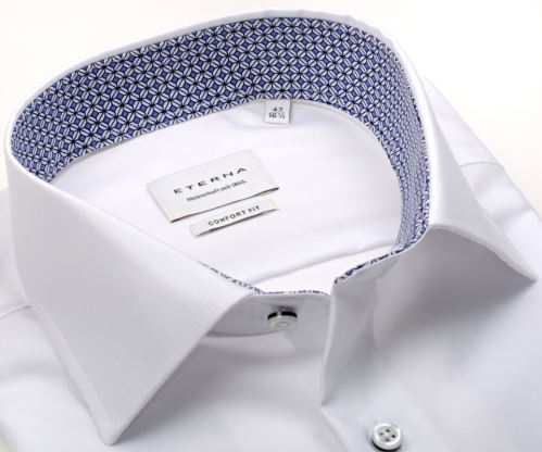 Eterna Comfort Fit Cooling Effect - bílá košile s modrým vnitřním límcem - krátký rukáv