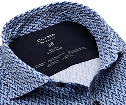 Olymp Super Slim 24/Seven – luxusní elastická košile s modrým vlnovkovým vzorem