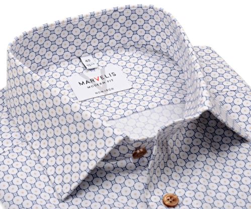Marvelis Modern Fit – košile s modrými osmiúhelníky a okrovými puntíky