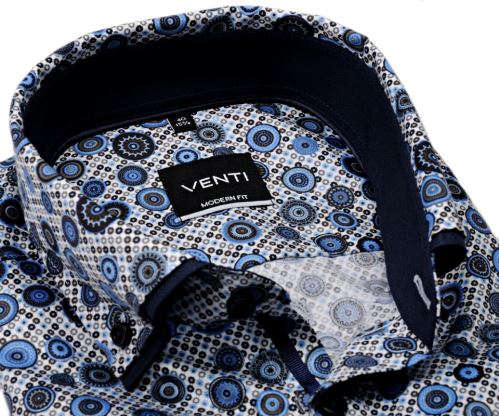 Venti Modern Fit – košile s modro-hnědým vzorem a dvojitým límcem - extra prodloužený rukáv