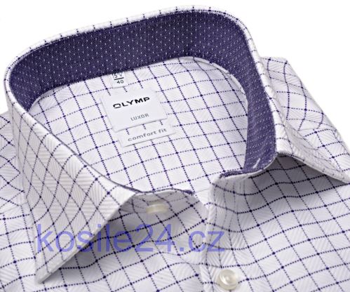 Olymp Comfort Fit – luxusná košeľa s fialovou kockou s vnútorným golierom a manžetou
