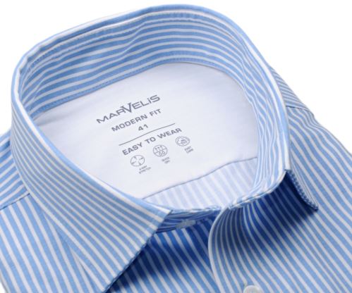 Marvelis Modern Fit Jersey – elastická košile se světle modrým proužkem - krátký rukáv