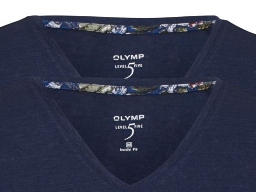 Tmavě modré lněné tričko Olymp Level Five s krátkým rukávem - V-výstřih - výhodné balení 2ks