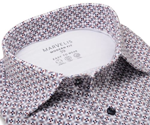Marvelis Modern Fit Jersey – elastická košeľa s tmavým červeno-modrým mozaikovým vzorom