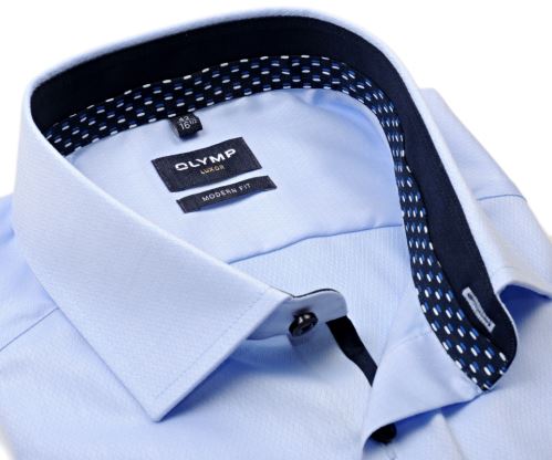Olymp Modern Fit – světle modrá košile s jemnou strukturou a vnitřním límcem - prodloužený rukáv