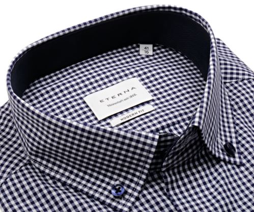 Eterna Modern Fit – košile s tmavě modrým kárem a vnitřním límcem - prodloužený rukáv