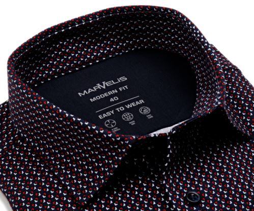 Marvelis Modern Fit Jersey – elastická tmavomodrá košile s červeno-bílým vzorem - krátký rukáv