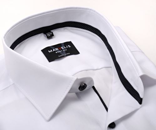 Marvelis Body Fit – biela košeľa s tmavomodrým vnútorným golierom a légou - predĺžený rukáv