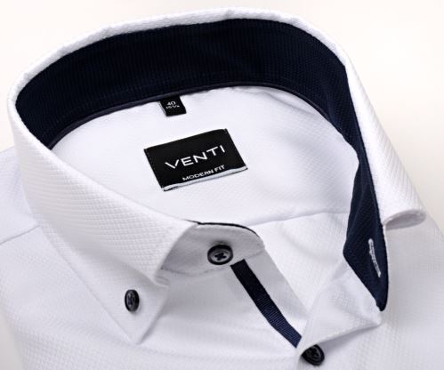 Venti Modern Fit – biela košeľa so štruktúrou a tmavomodrým vnútorným golierom, manžetou a légou