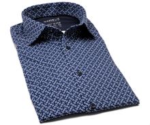 Marvelis Modern Fit Jersey – elastická tmavomodrá košeľa s modro-bielym mozaikovým vzorom (1)