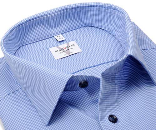 Marvelis Modern Fit – košeľa so svetlomodrým mini károm a tmavomodrými gombíkmi - krátky rukáv Marvelis Modern Fit – košeľa so svetlomodrým mini károm a tmavomodrými gombíkmi - krátky rukáv