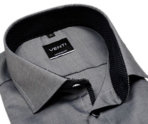 Venti Modern Fit – ocelově šedá košile se strukturou a černým vnitřním límcem